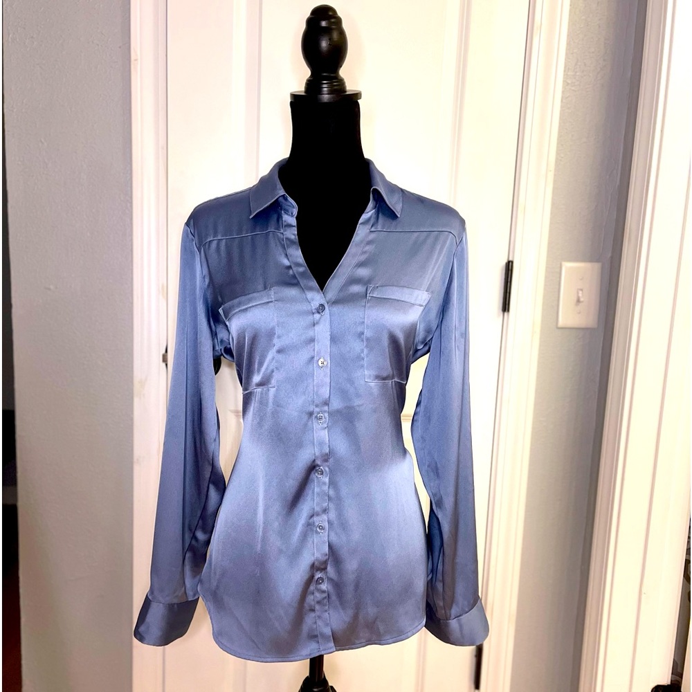NWOT Express Portofino Long Sleeve Silk Shirt Slim fit